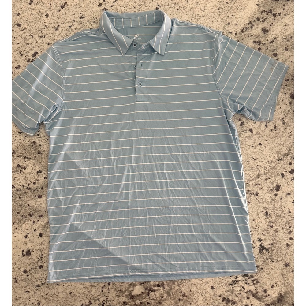 Arctic Cool Mens Cooling Polo Shirt Blue White Striped Size L